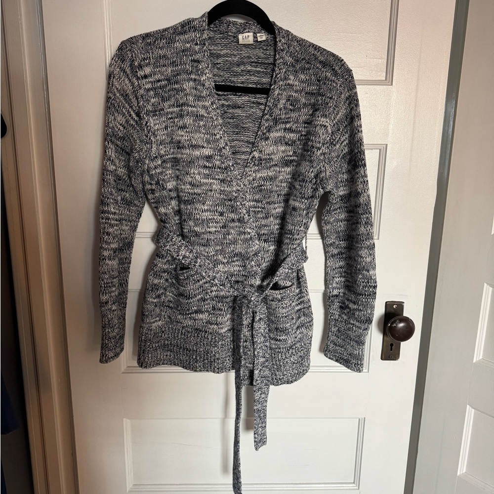 GAP Navy and White Marled Belted Cardigan